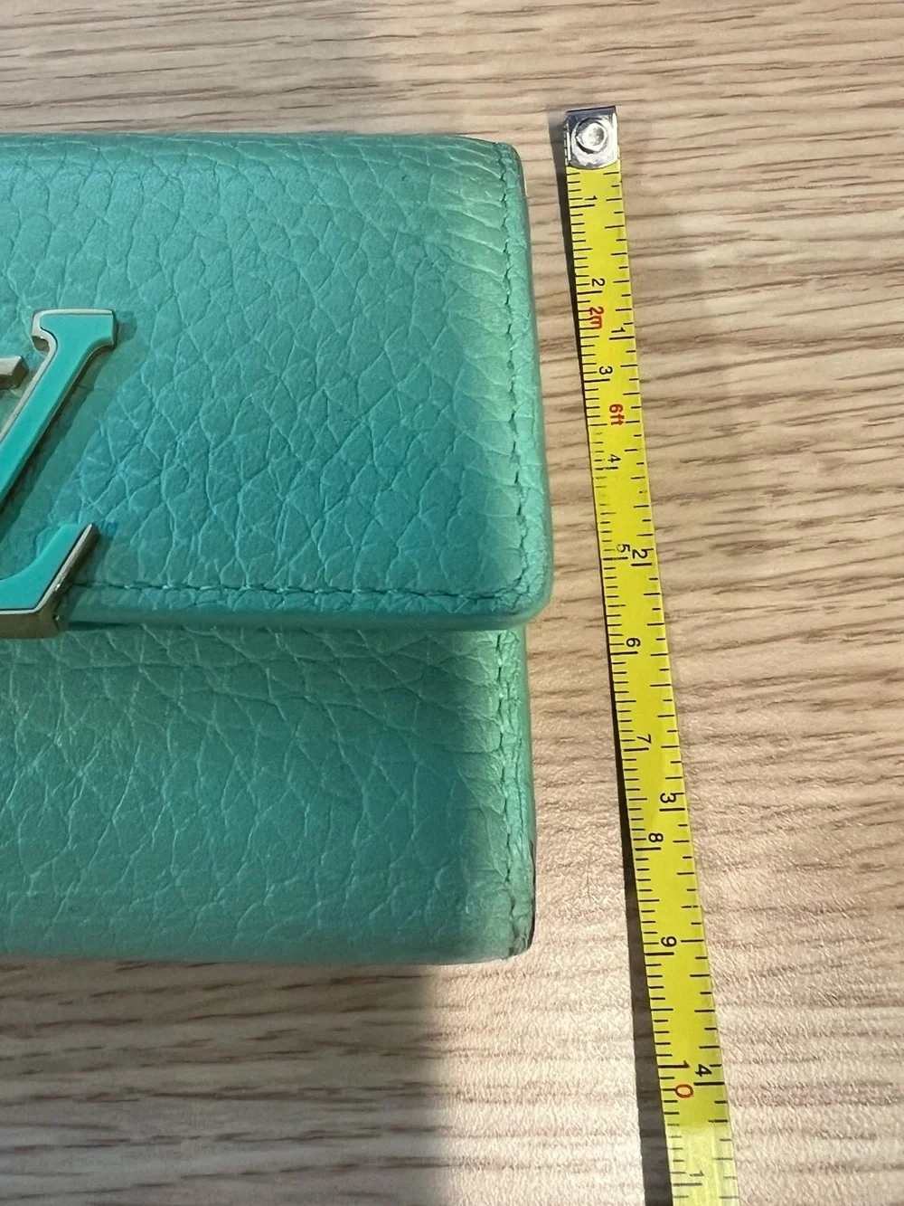 Louis Vuitton Mint Green Pebbled Leather Compact Wallet with LV Hardware